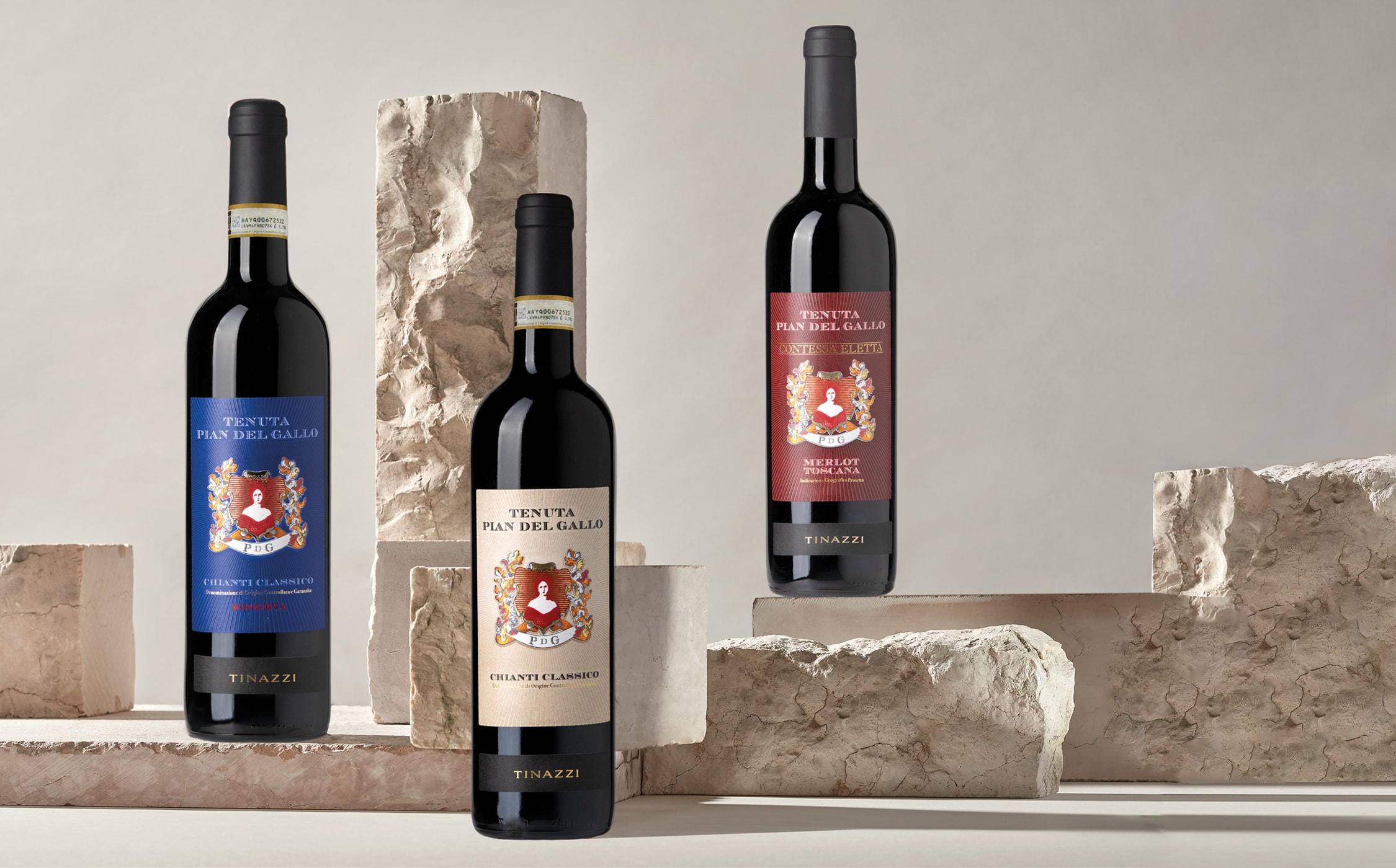 Tinazzi - Tenuta Pian de Gallo - bottiglie di Chianti Classico Riserva, Chianti Classico, Contessa Eletta (Merlot)