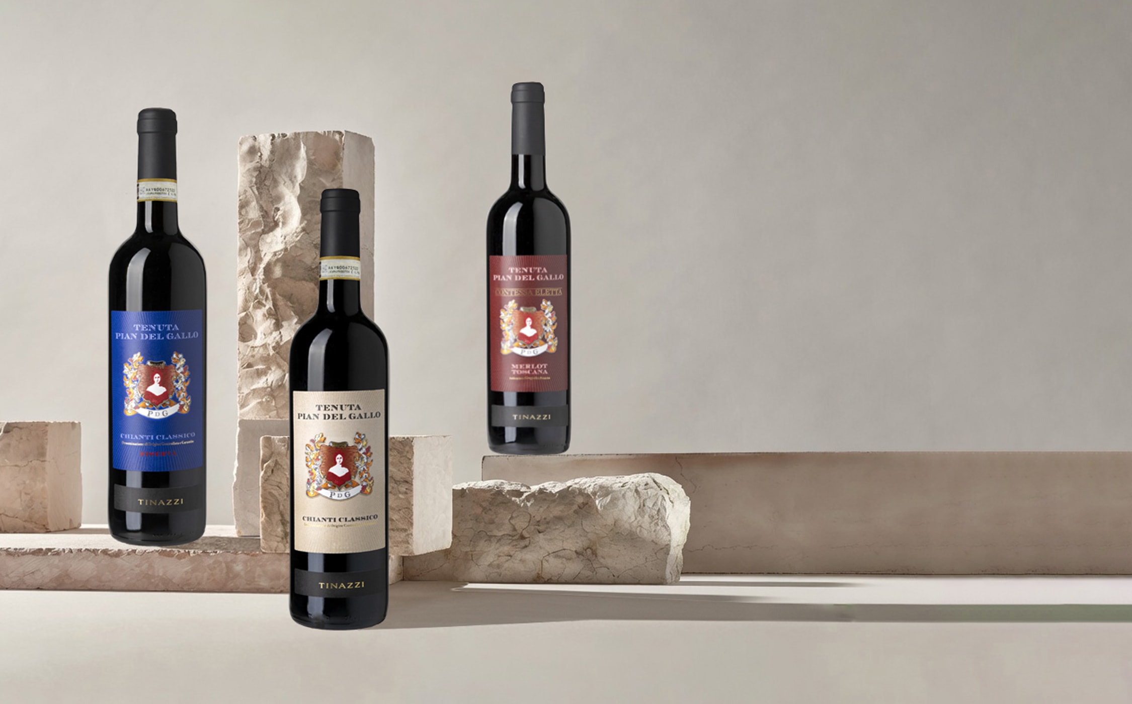 Tinazzi – Tenuta Pian del Gallo – bottiglie di Chianti Classico Riserva, Chianti Classico, Contessa Eletta (Merlot Toscana)
