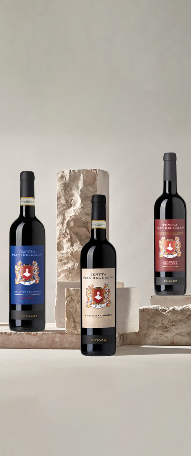Tinazzi – Tenuta Pian del Gallo – bottiglie di Chianti Classico Riserva, Chianti Classico, Contessa Eletta (Merlot Toscana)